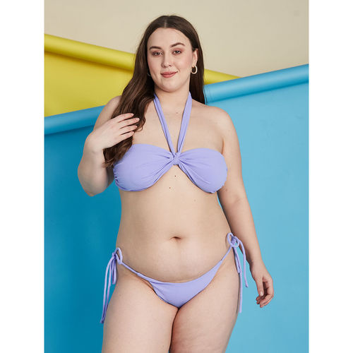 Secrets By ZeroKaata Lavender Plus Size Ribbed Halter Beachwear Swim Bikini  (Set of 2) (3XL)