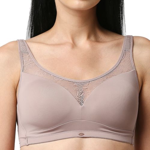 Buy SOIE Full Coverage Padded Non Wired Lace Detail Cami Bra-Bark