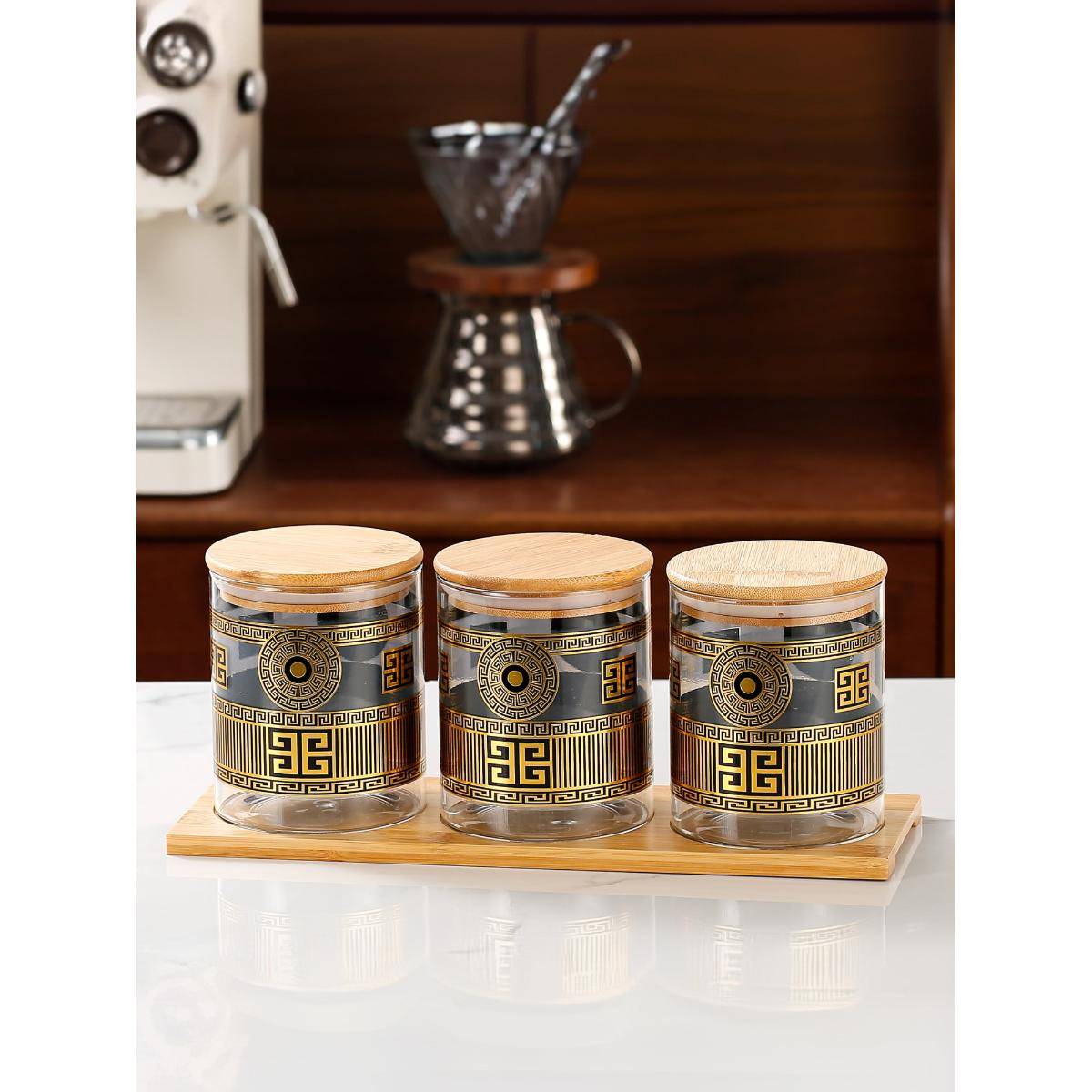 UMAI Airtight Borosilicate Storage Jars with Bamboo Lids 850ml (Pack of 3)