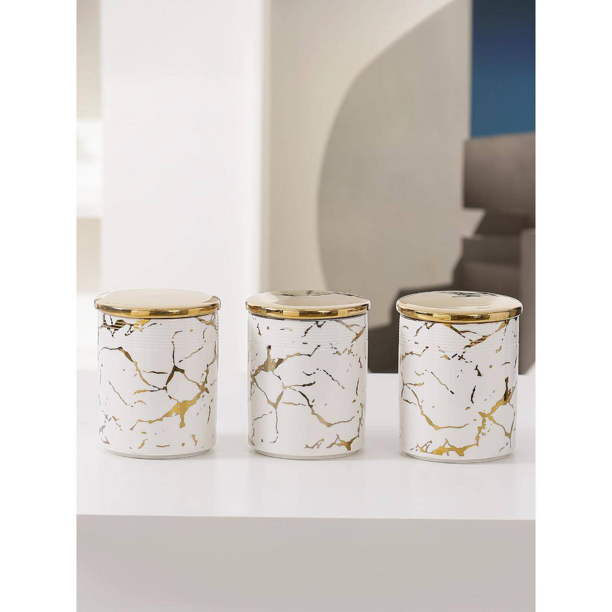 UMAI Ceramic Jars with Ceramic Lid 310ml Multi-Color (Pack of 3)
