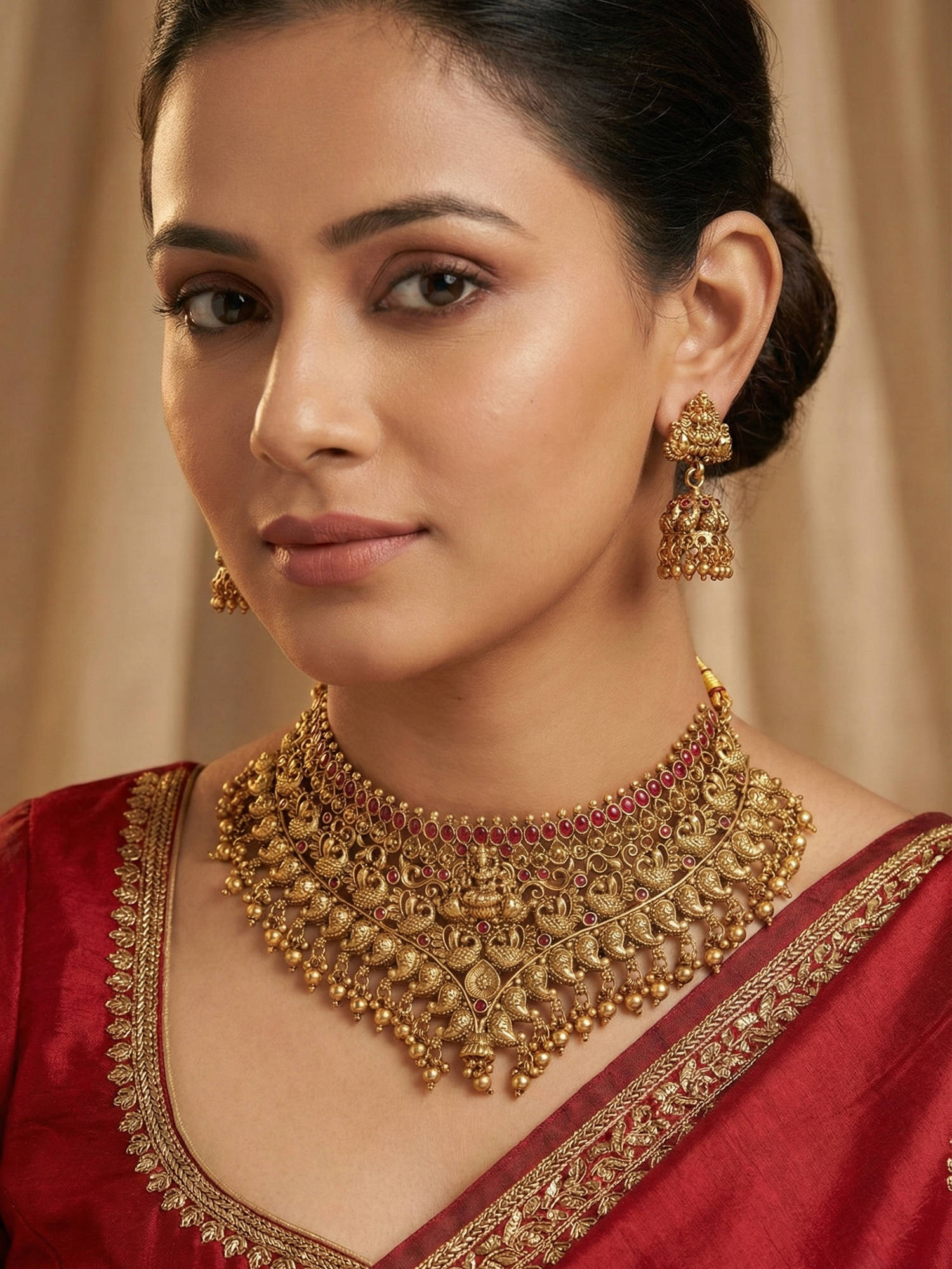 Niscka 24K Gold Plated Antique Temple Adjustable Jewellery Set