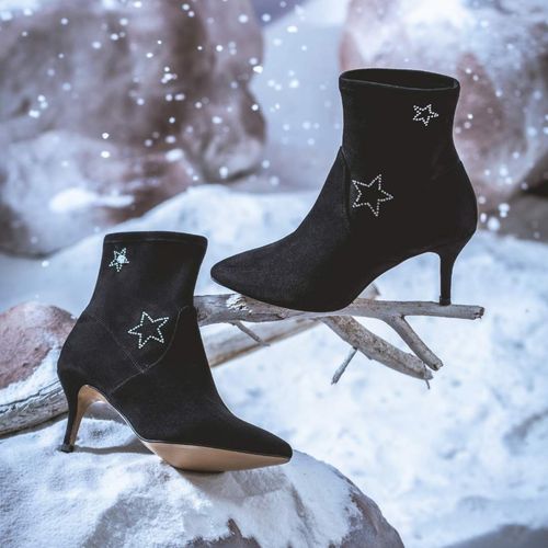 Saint G Penelope Star Embellished Black Stretch Suede Ankle Boots (UK 4)