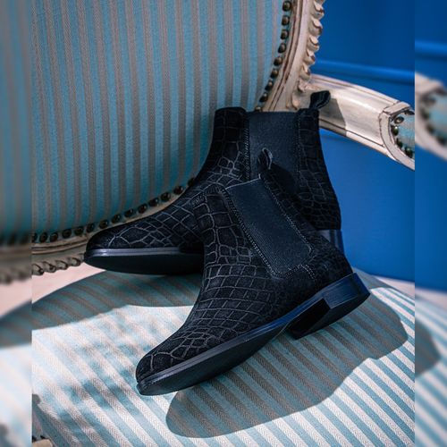 Saint G Diane Black Suede Croco Print Leather Ankle Chelsea Boots (UK 3)