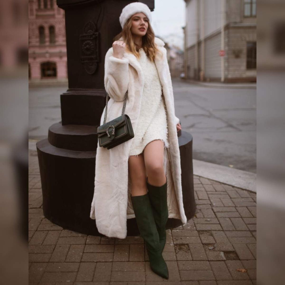Buy Saint G Erin Green Suede Leather Kitten Heel Long Boots Online