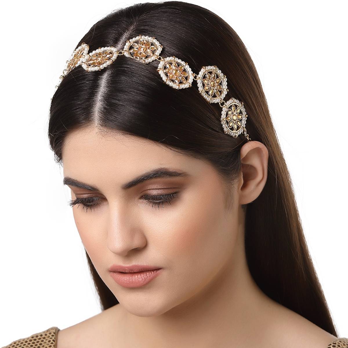 Karatcart Handcrafted Gold Plated Floral Kundan-Studded Hairband