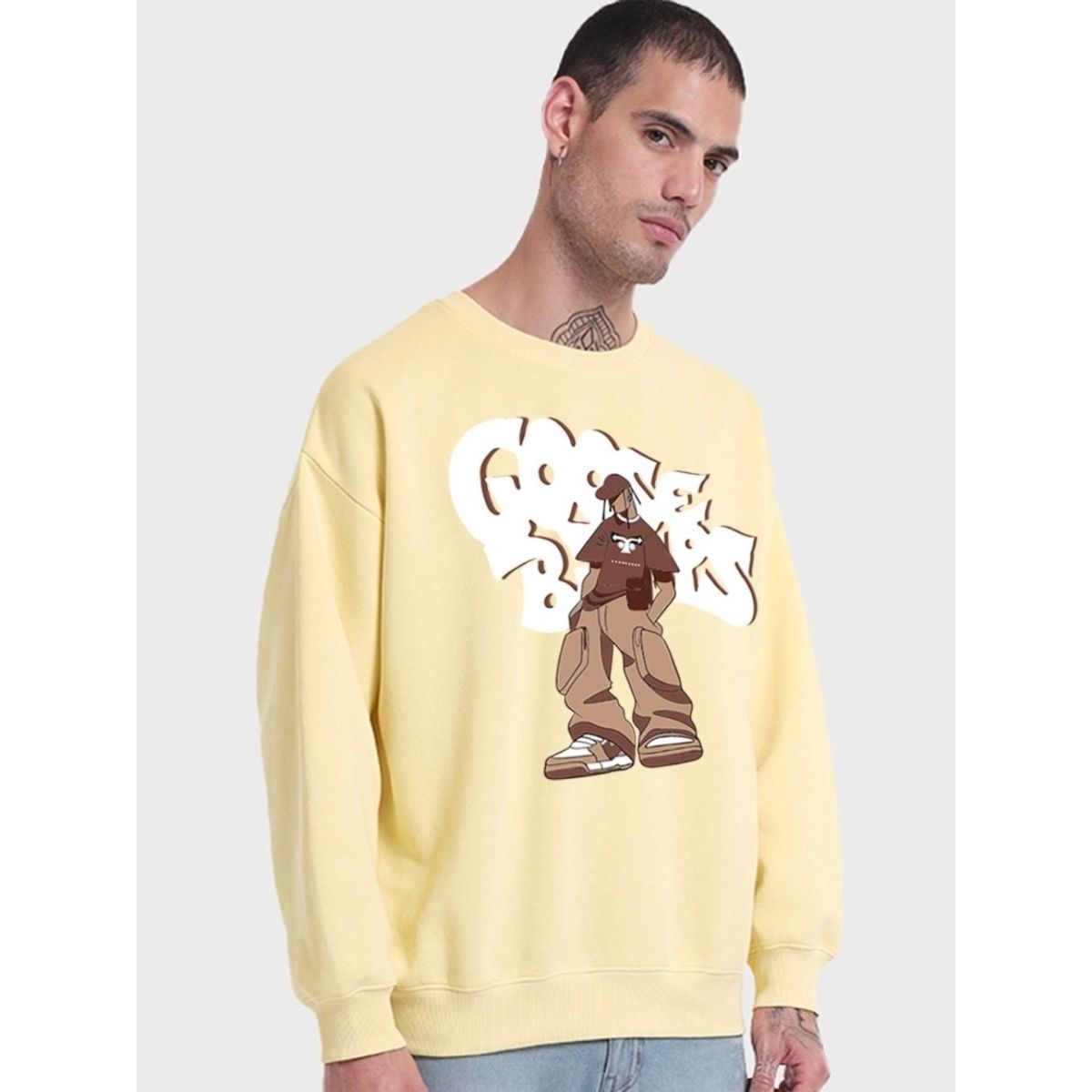 Buy Bewakoof Men Yellow Graphic Oversized Sweatshirts Online