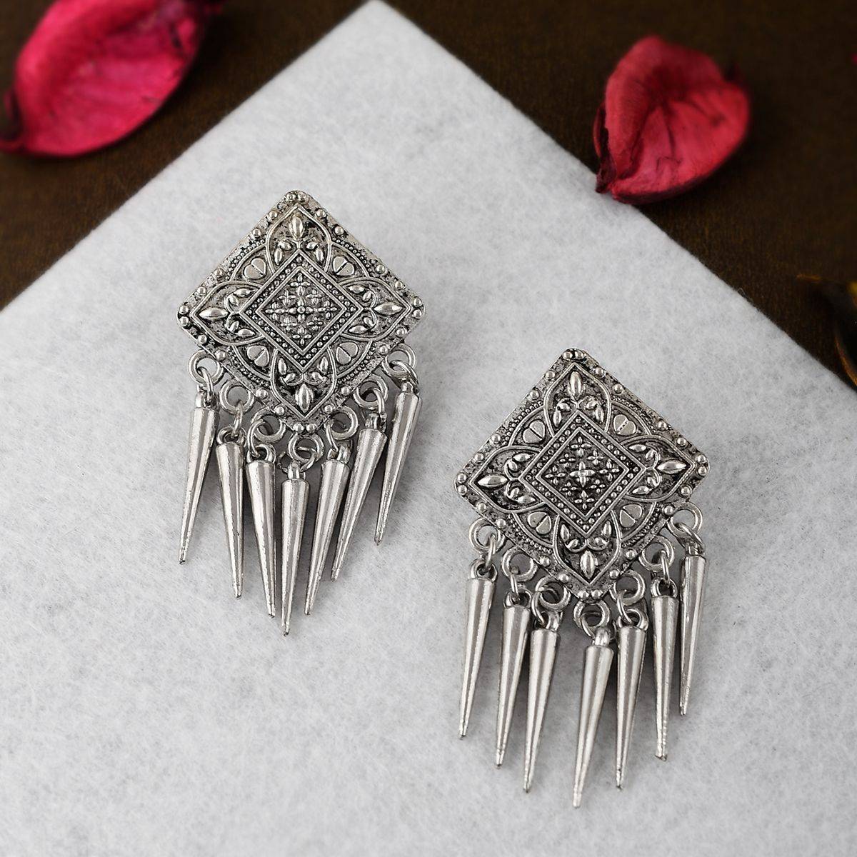 Shoshaa Silver-Plated Oxidised Drop Earrings