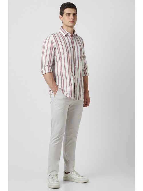 Buy Van Heusen Men Off White and Red Stripes Full Sleeves Shirt Online