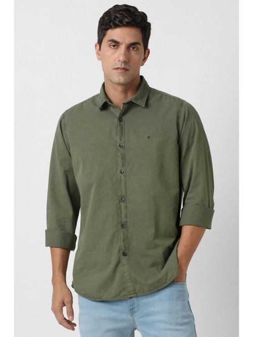 Van Heusen Men Green Solid Full Sleeves Shirt