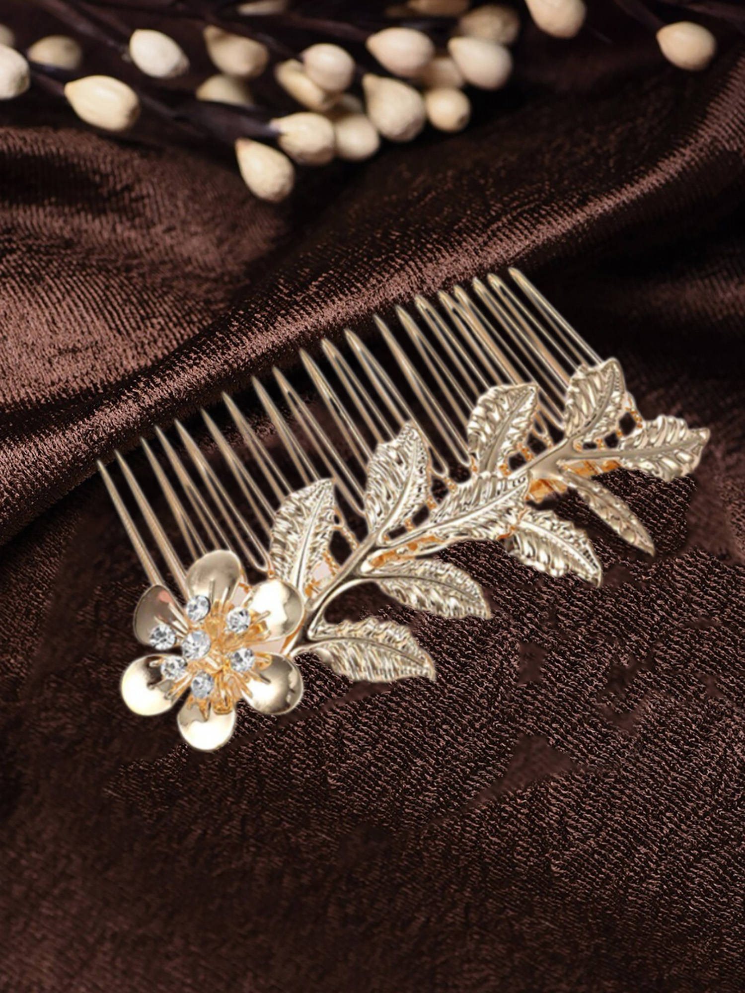 OOMPH Gold Tone Wedding Party Floral Comb