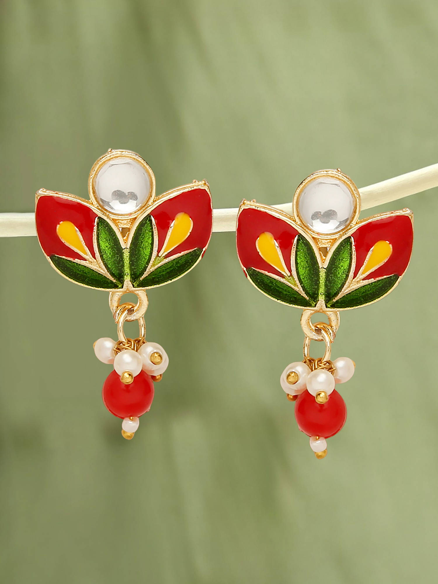 OOMPH Meenakari Drop Earrings Floral Design