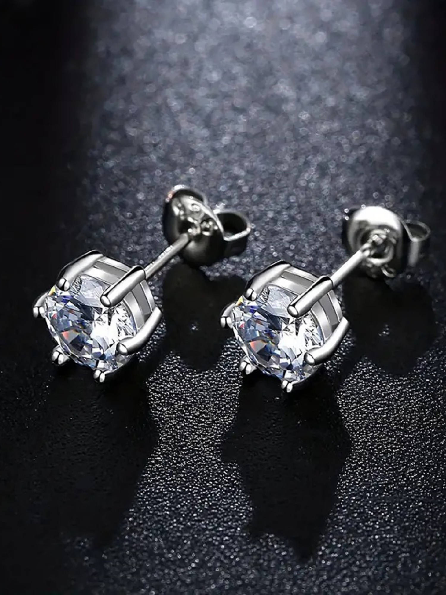 Fabula Silver Solitaire Cubic Zirconia Small Anti Tarnish Ear Stud Earrings