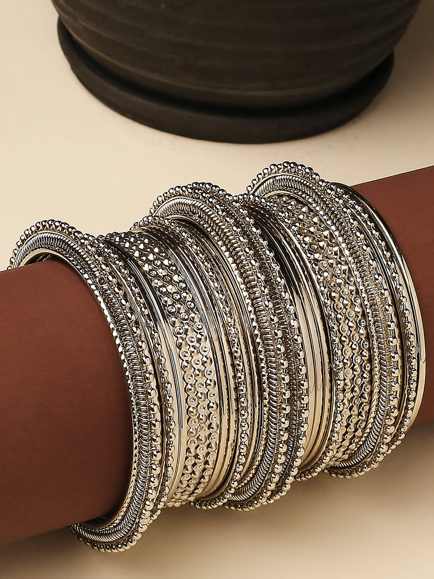OOMPH Combo of 26 Oxidised Silver Bangle Set (2.6)
