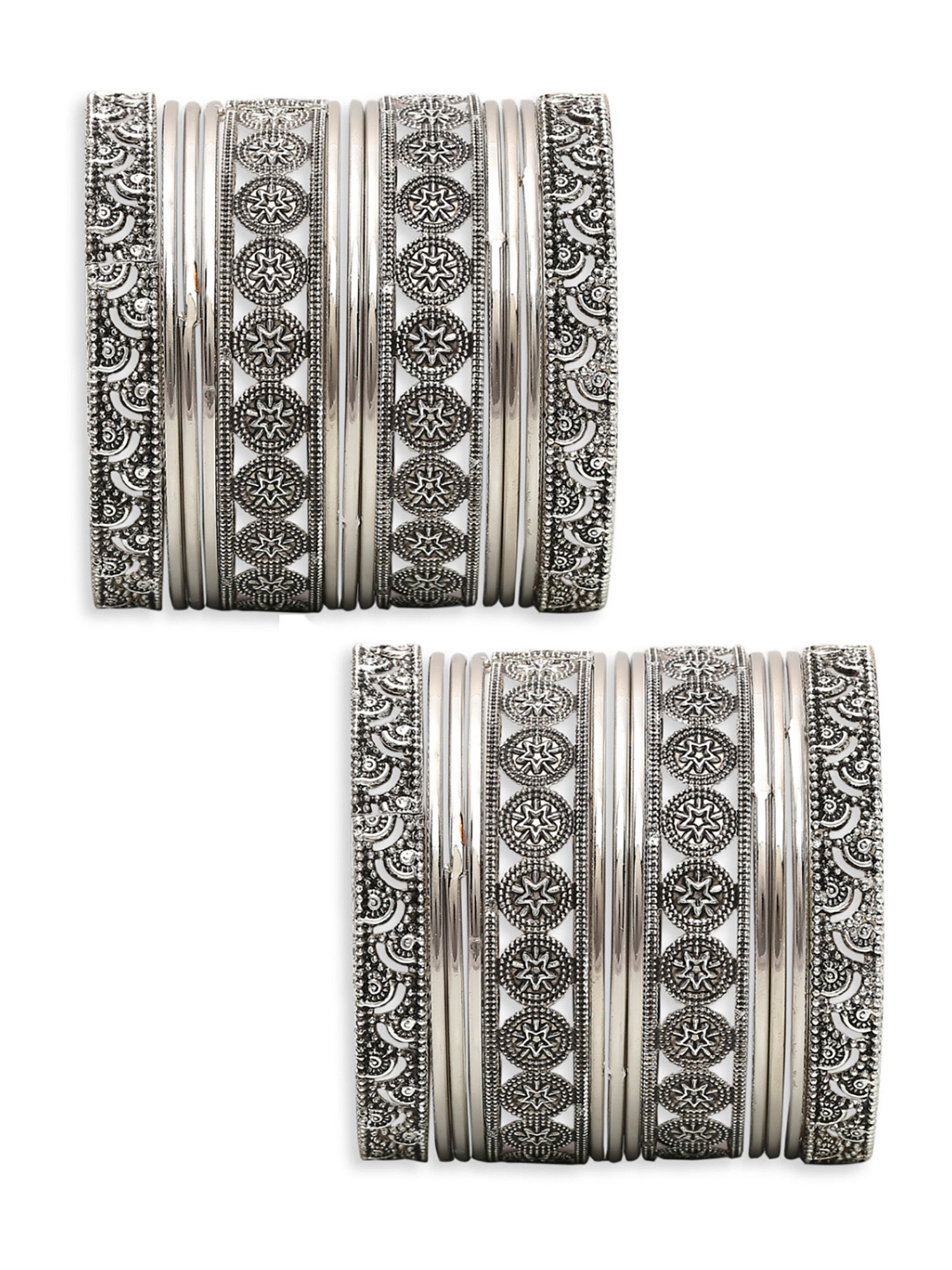 Buy OOMPH Combo Of 26 Oxidised Silver Bangle Set For Women And