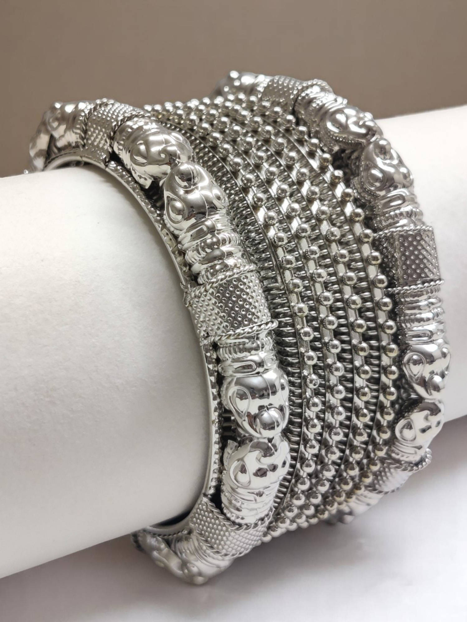 OOMPH Combo Of 6 Oxidised Silver Kada Bangle Set - Elephant Design - (2.6)