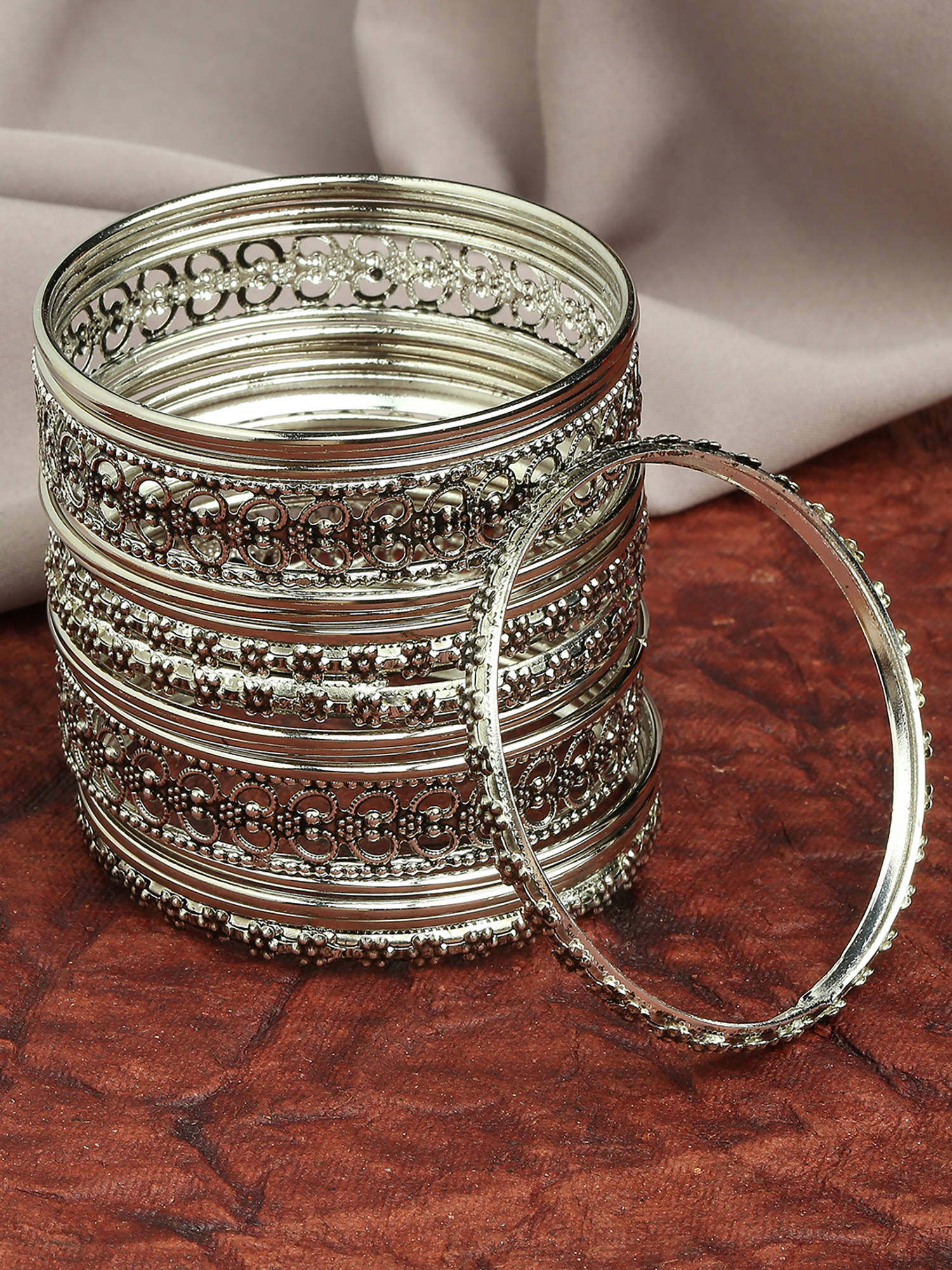 OOMPH Oxidised Silver Bangles (Pack of 18)