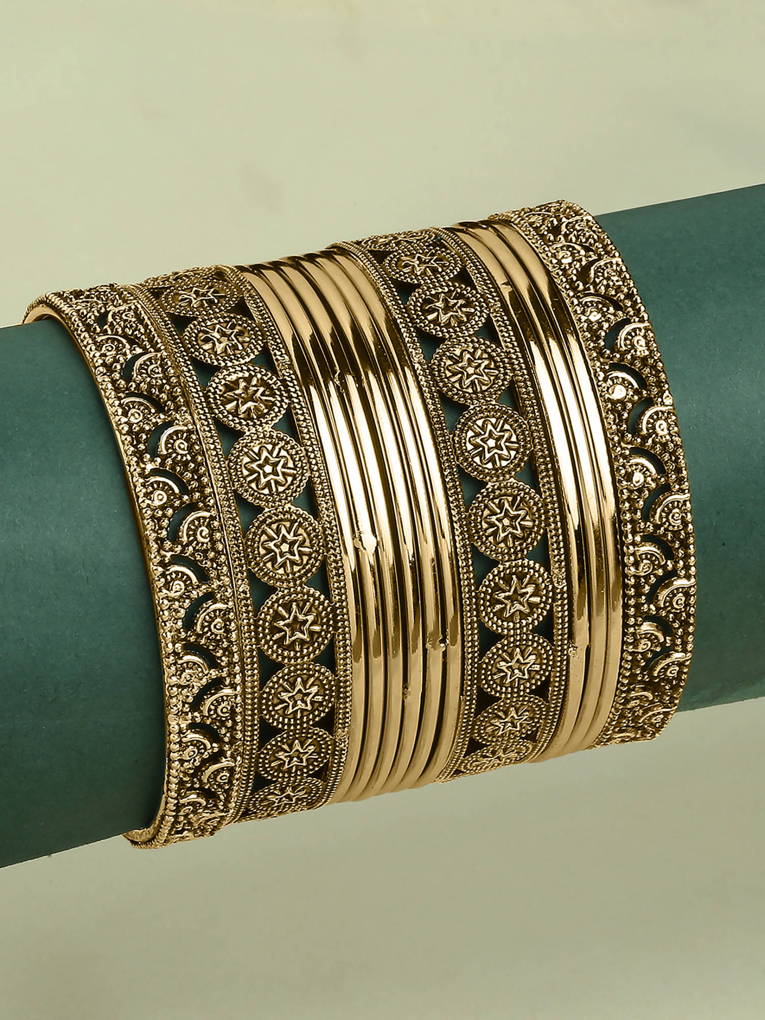 OOMPH Womens Stylish Latest Antique Gold Bangle Set of 13 (2.6)