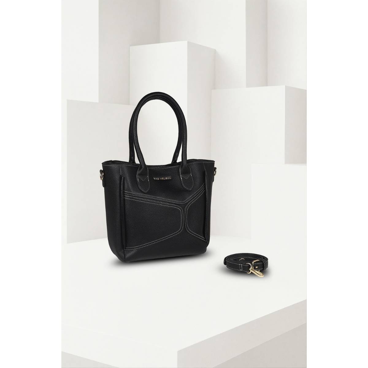 Van Heusen Women Black Textured Casual Handbag with Detachable Strap