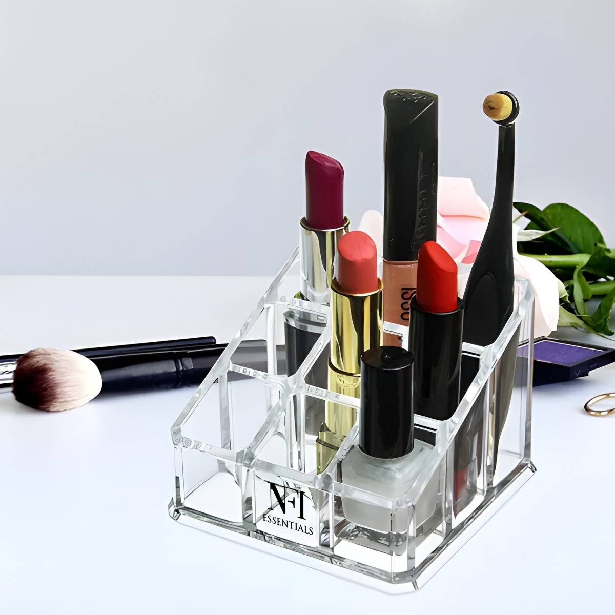 NFI Essentials Acrylic 9-Slot Lipstick Cosmetic Organizer Makeup Holder