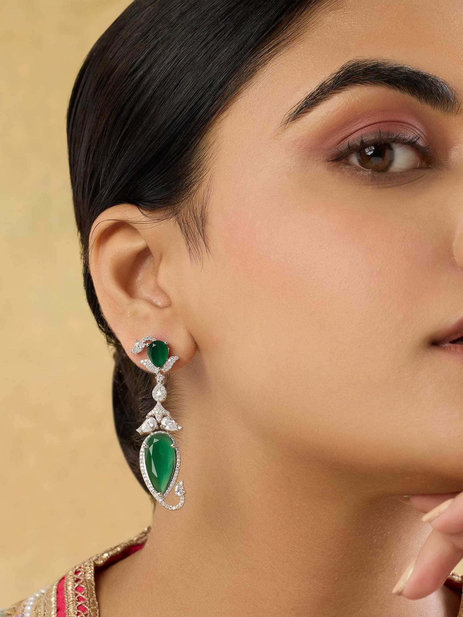 Indinoor Green Pair Of Bahareh Zircon Danglers