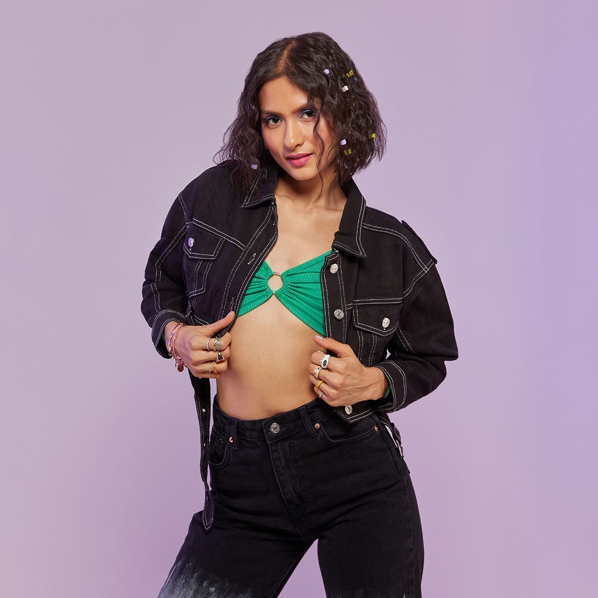 Short denim jacket online black