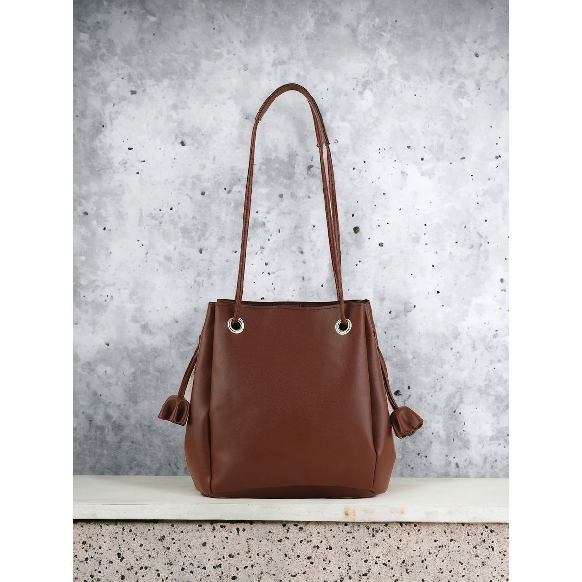 Unlined top bucket bag
