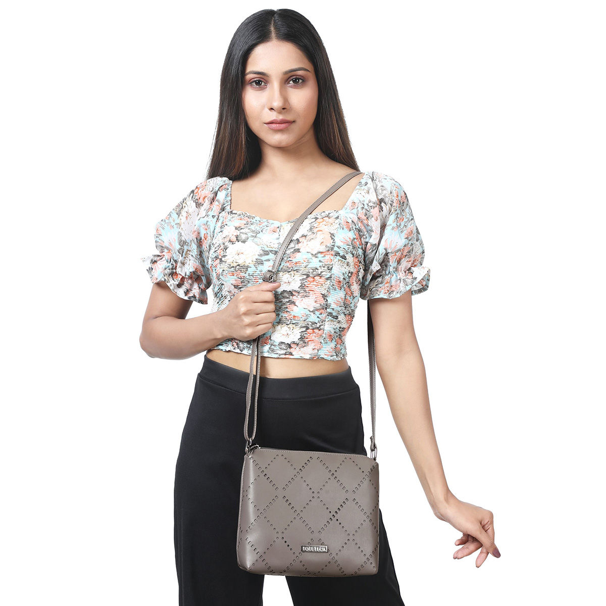 Toteteca Grey Laser Cut Sling Bag Buy Toteteca Grey Laser Cut Sling
