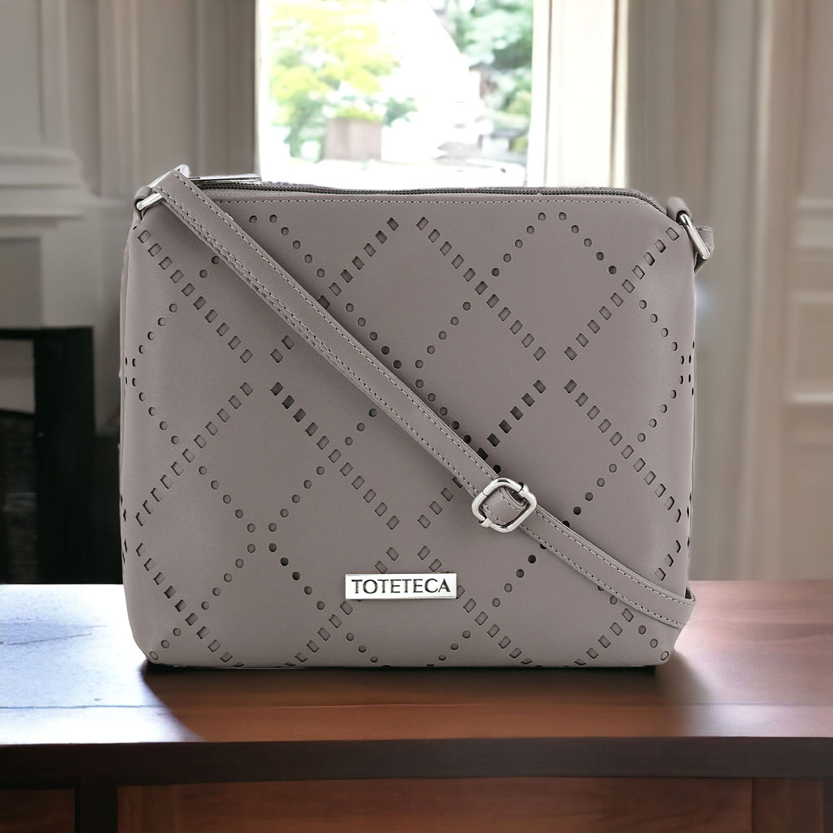 Toteteca Grey Laser Cut Sling Bag Buy Toteteca Grey Laser Cut Sling