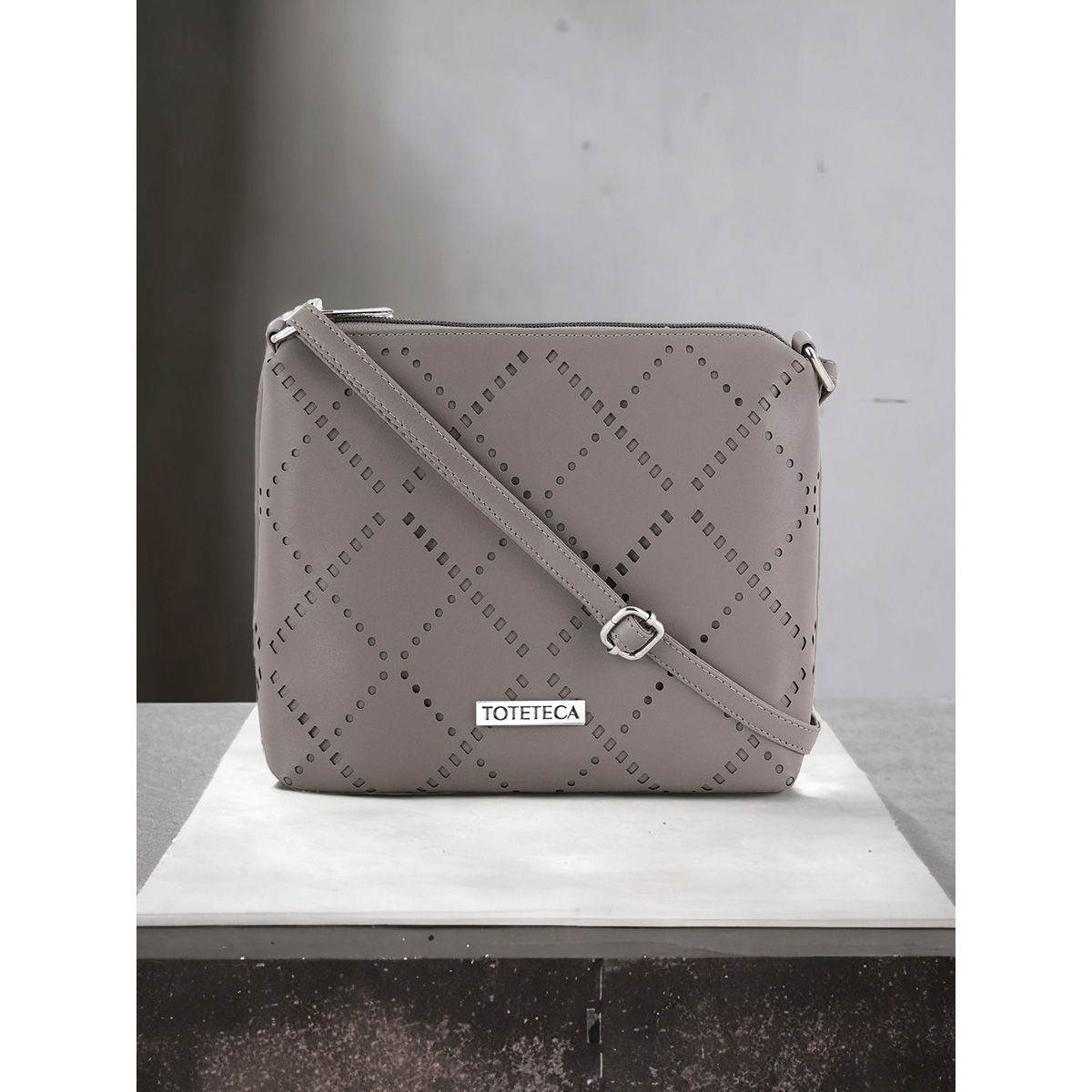 Toteteca Grey Laser Cut Sling Bag Buy Toteteca Grey Laser Cut Sling