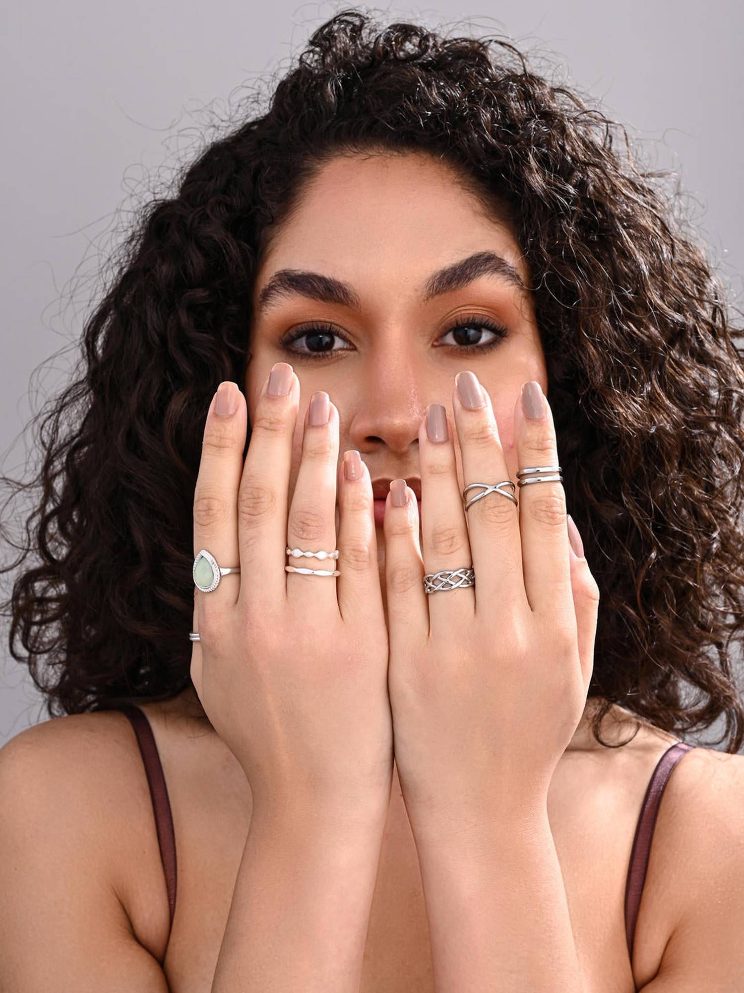 REENISAA Silver Serenity Ring Ensemble Set (Pack of 8)