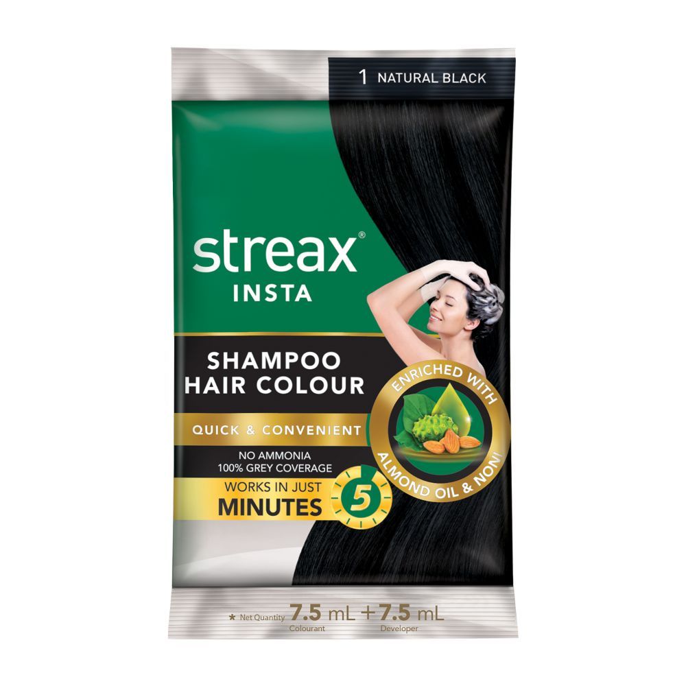 Streax Insta Shampoo Hair Colour - Natural Black 1
