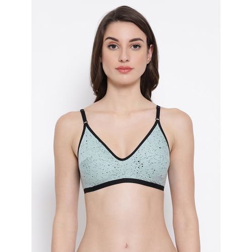 Buy Clovia Cotton Spandex Printed Non-Padded Full Cup Wire Free Everyday Bra  - Light Green Online