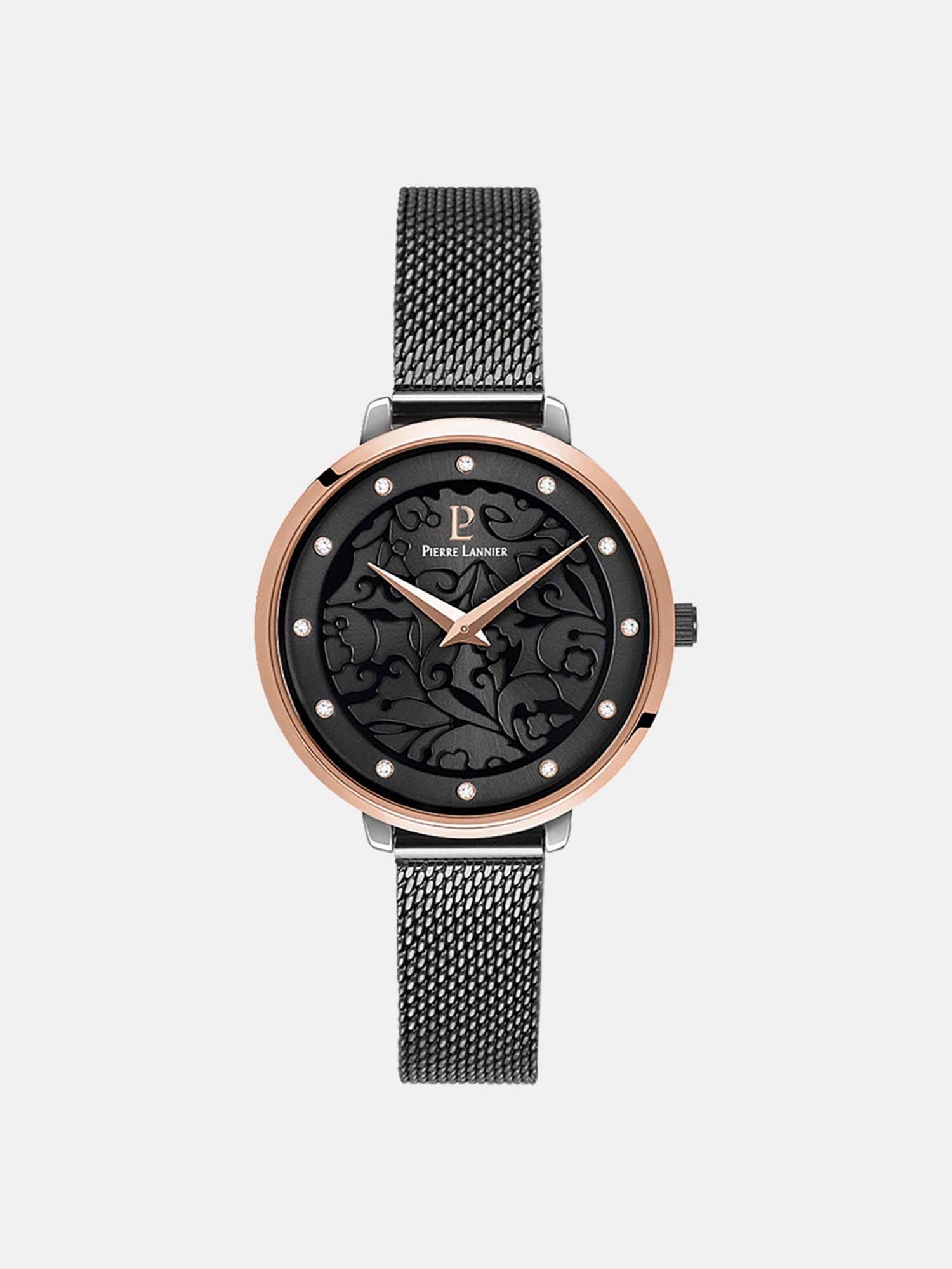 Pierre Lannier Eolia Women Quartz Black Dial Analog Stainless Steel Watch 045L988