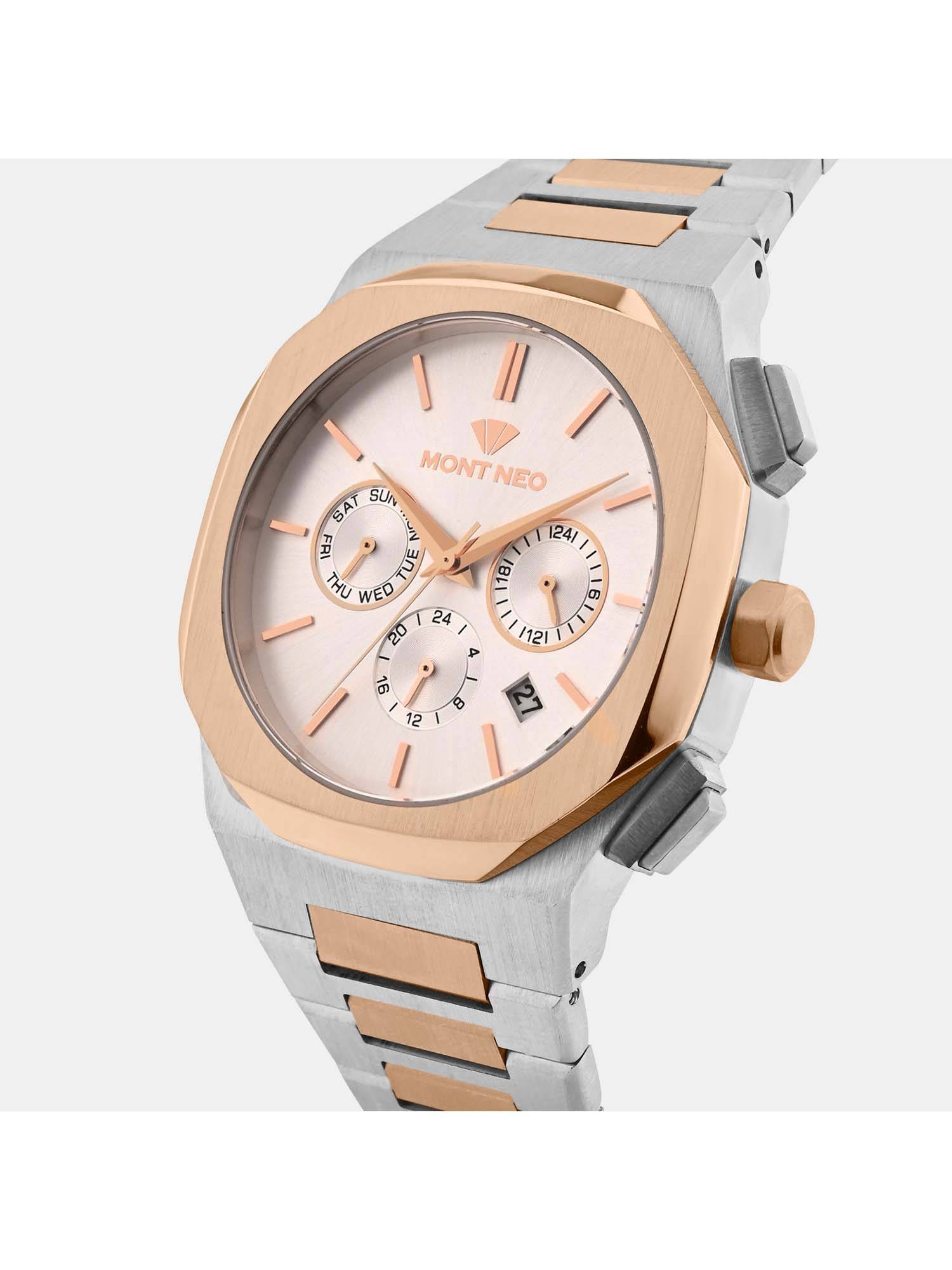 Buy Mont Neo Men Quartz White Dial Multi-Function Metal Watch 1054M ...