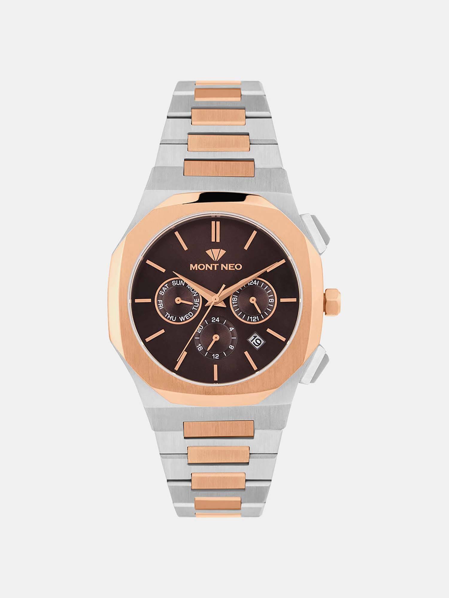 Mont Neo Men Quartz Brown Dial Multi-Function Metal Watch 1054M-M1306