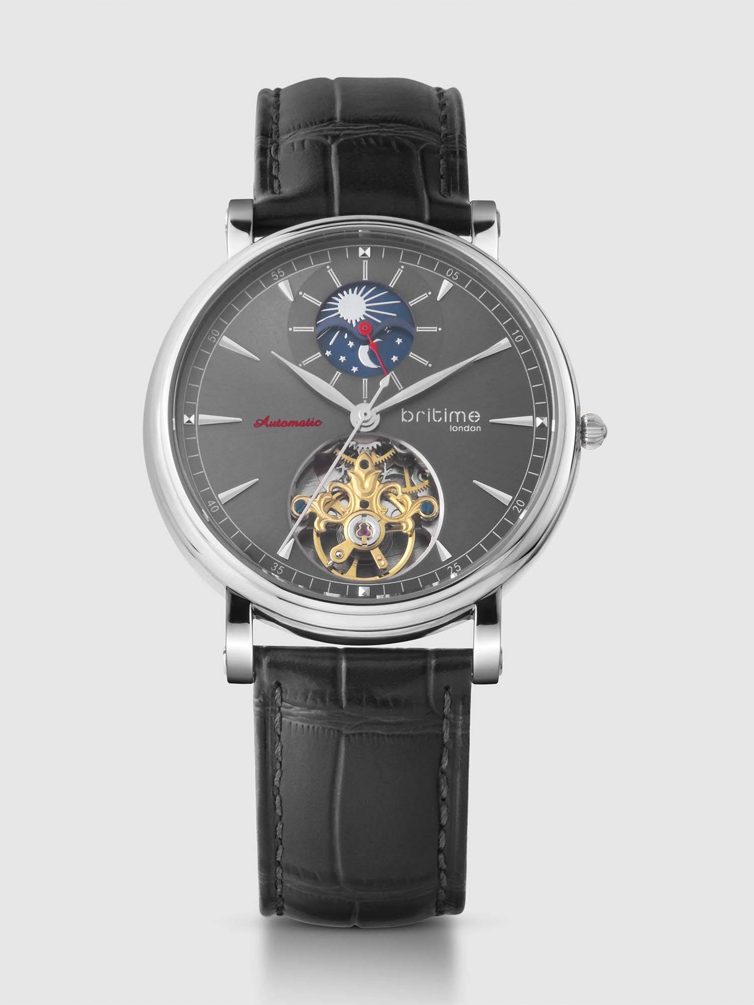 Britime Jupiter Men Automatic Black Dial Analog Leather Watch 127-L10406