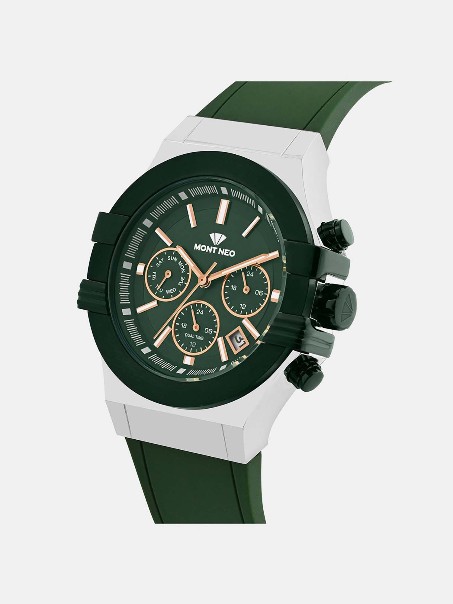 Buy Mont Neo Men Quartz Green Dial Multi-Function Silicone Watch