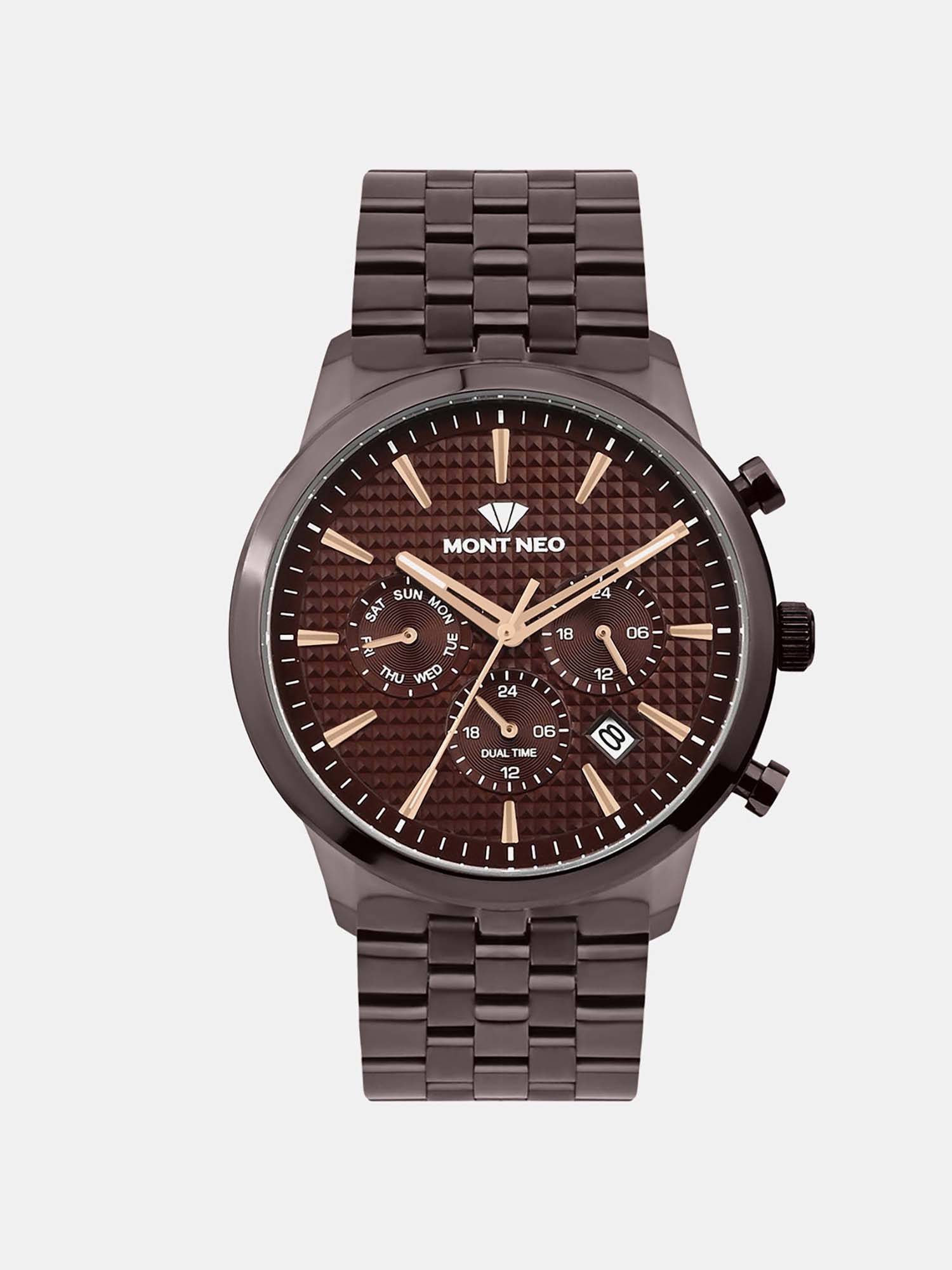 Mont Neo Men Quartz Brown Dial Multi-Function Metal Watch 3518M-M6606