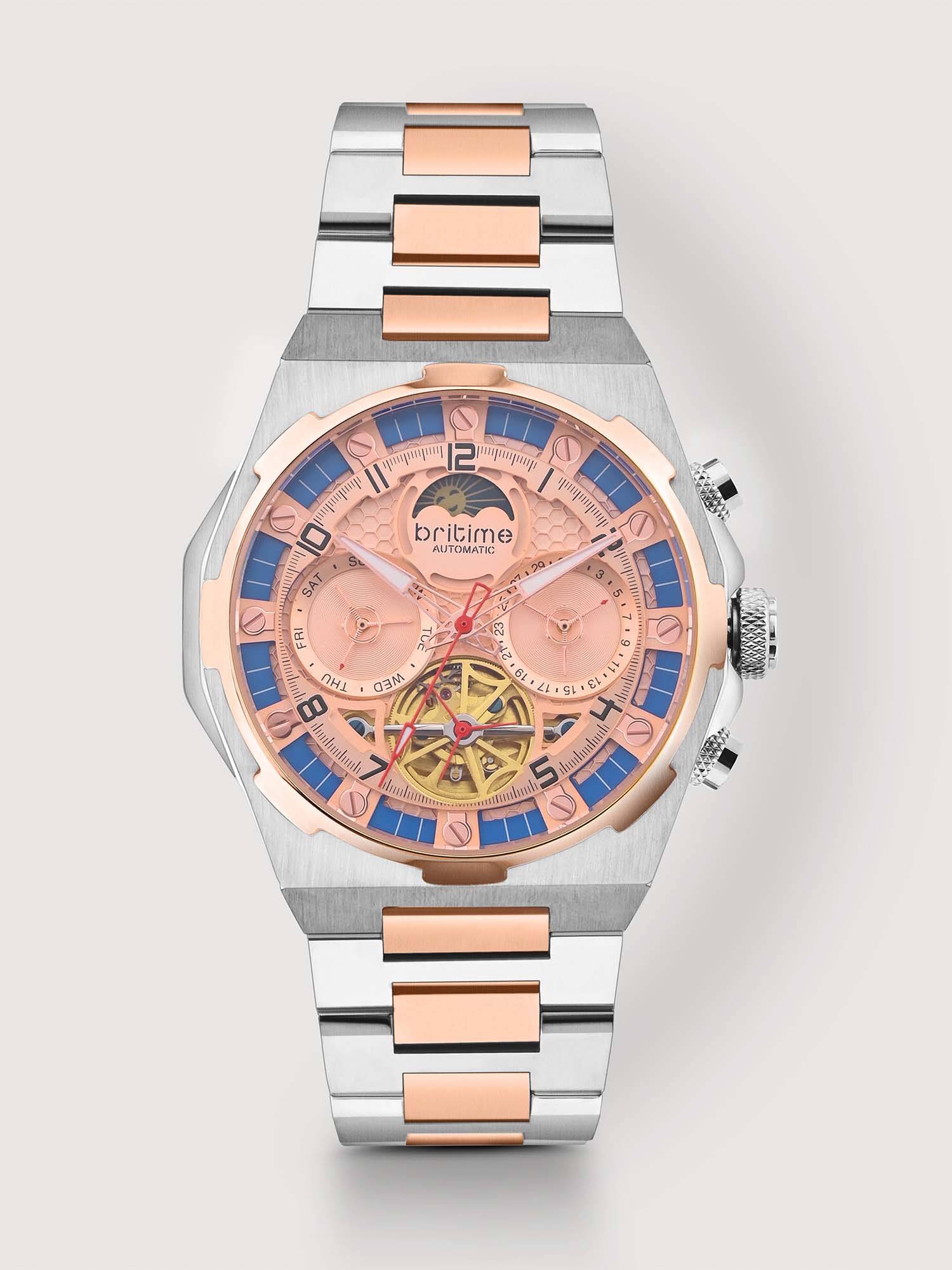 Britime Taurus Men Automatic Rose Gold Dial Multi-Function Metal Watch 489-M30705