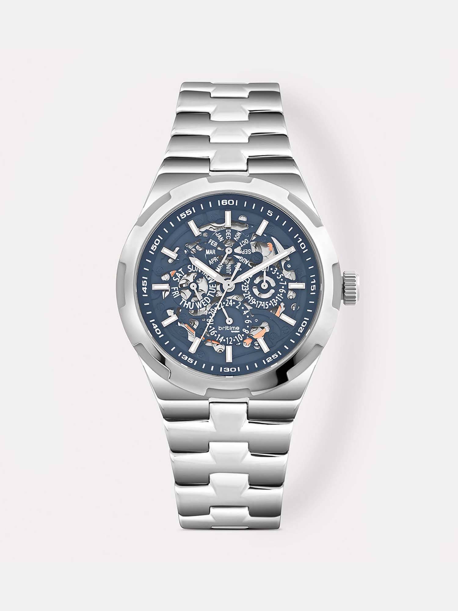 Britime Atlas Men Automatic Blue Dial Multi-Function Steel Watch 815-M10501