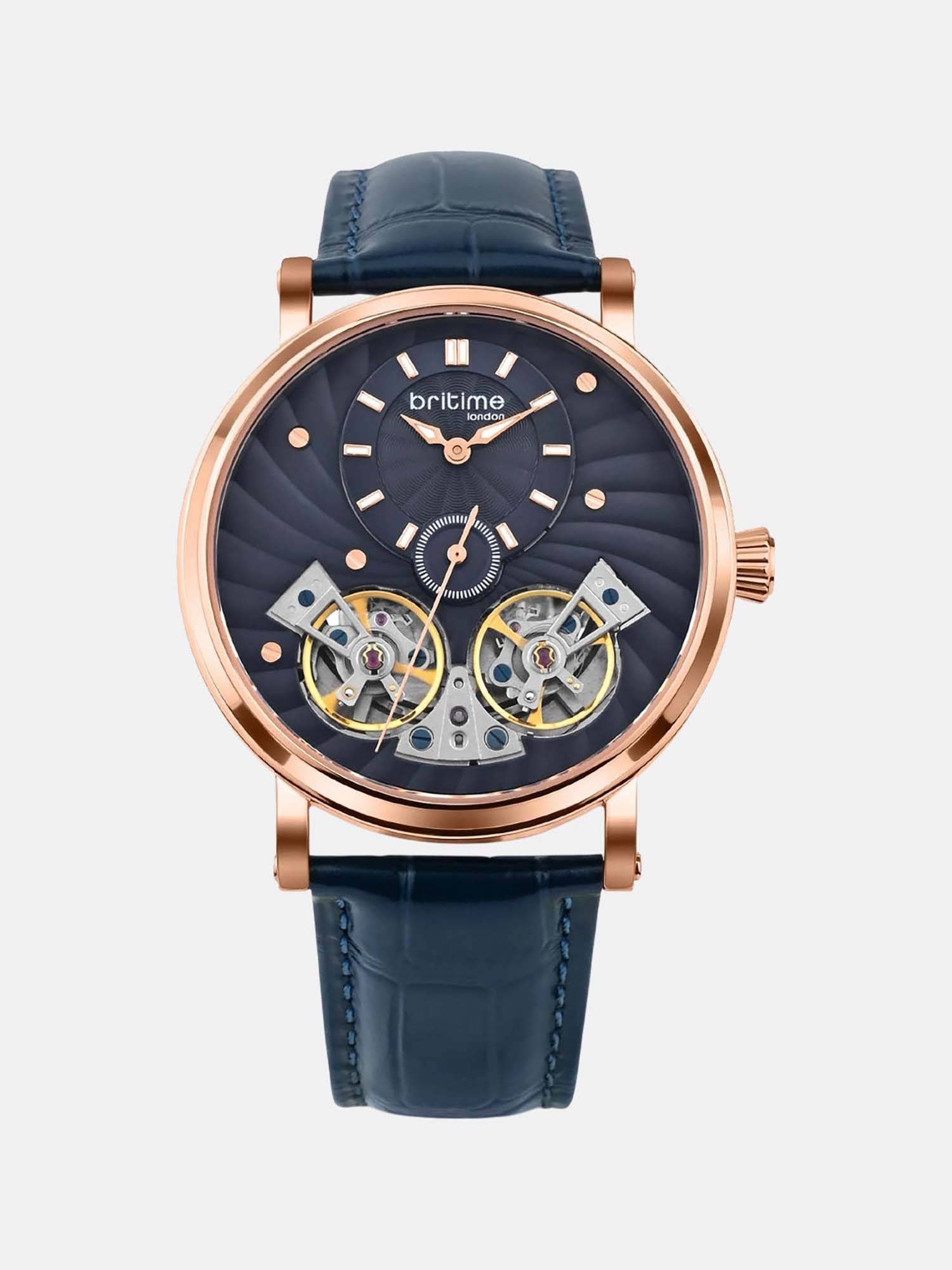 Britime Spiral Men Automatic Blue Dial Analog Leather Watch 821-L30507