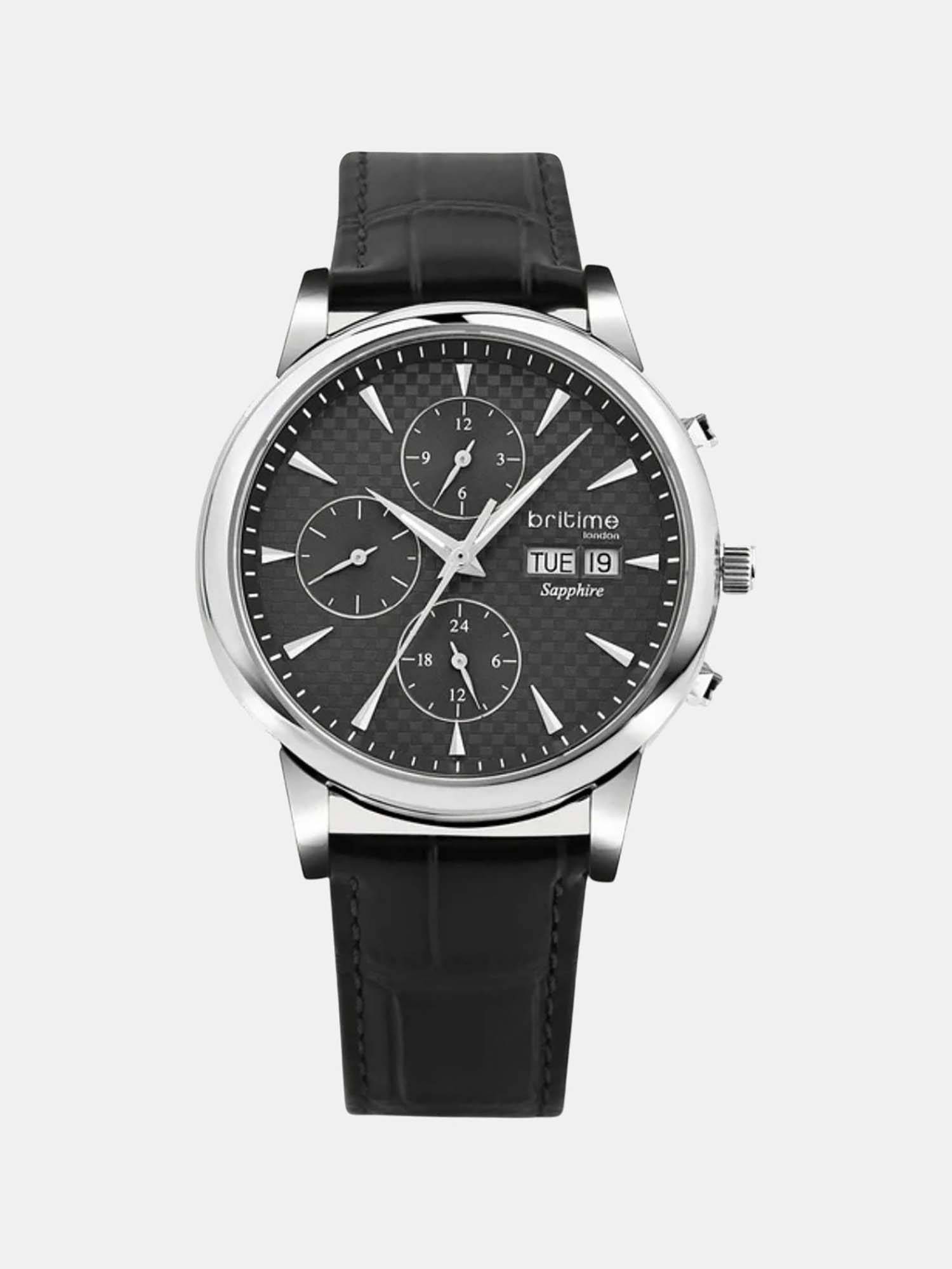 Britime Men Automatic Black Dial Analog Leather Watch 928-L10406