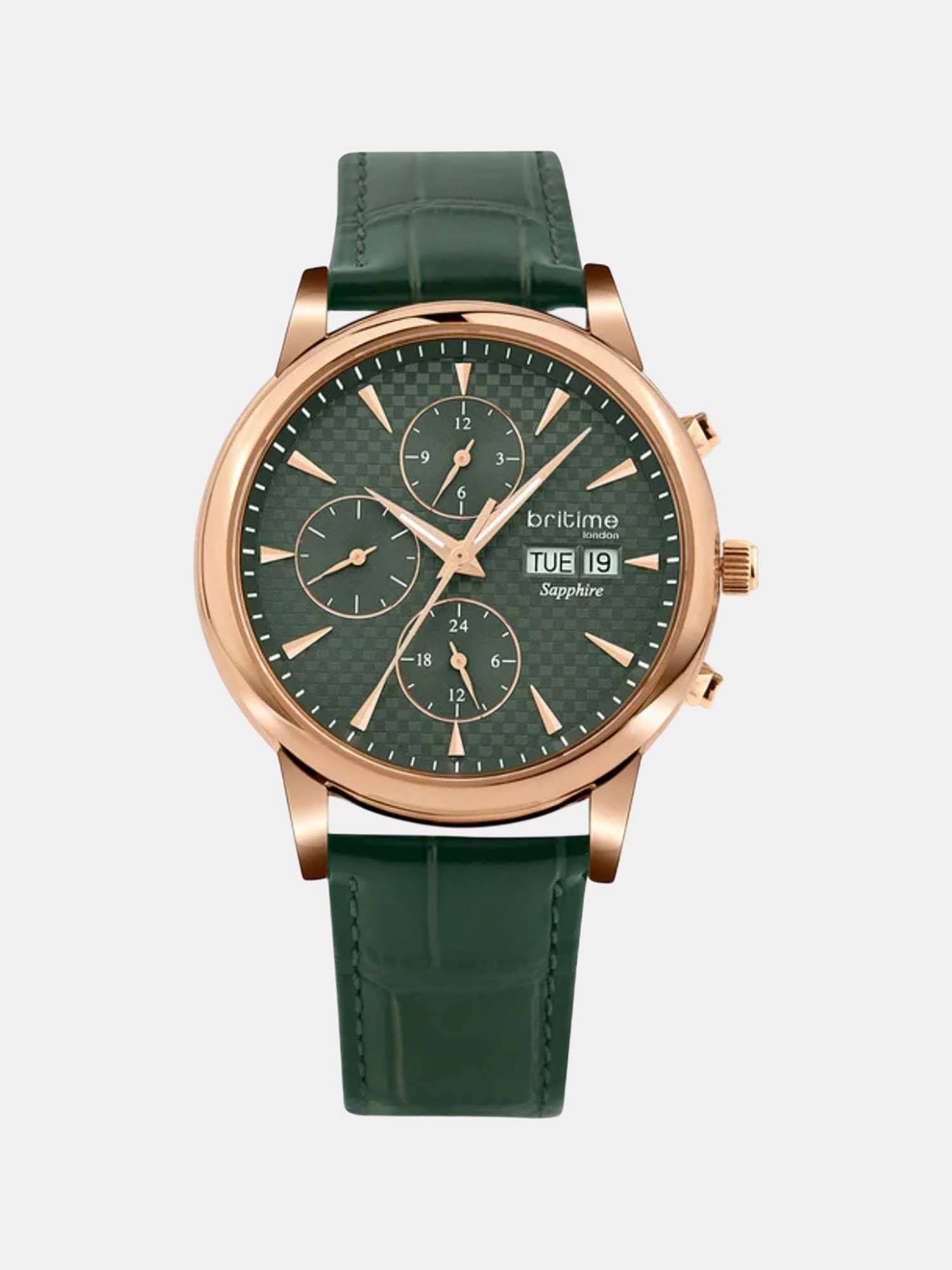 Britime Men Automatic Green Dial Analog Leather Watch 928-L31412