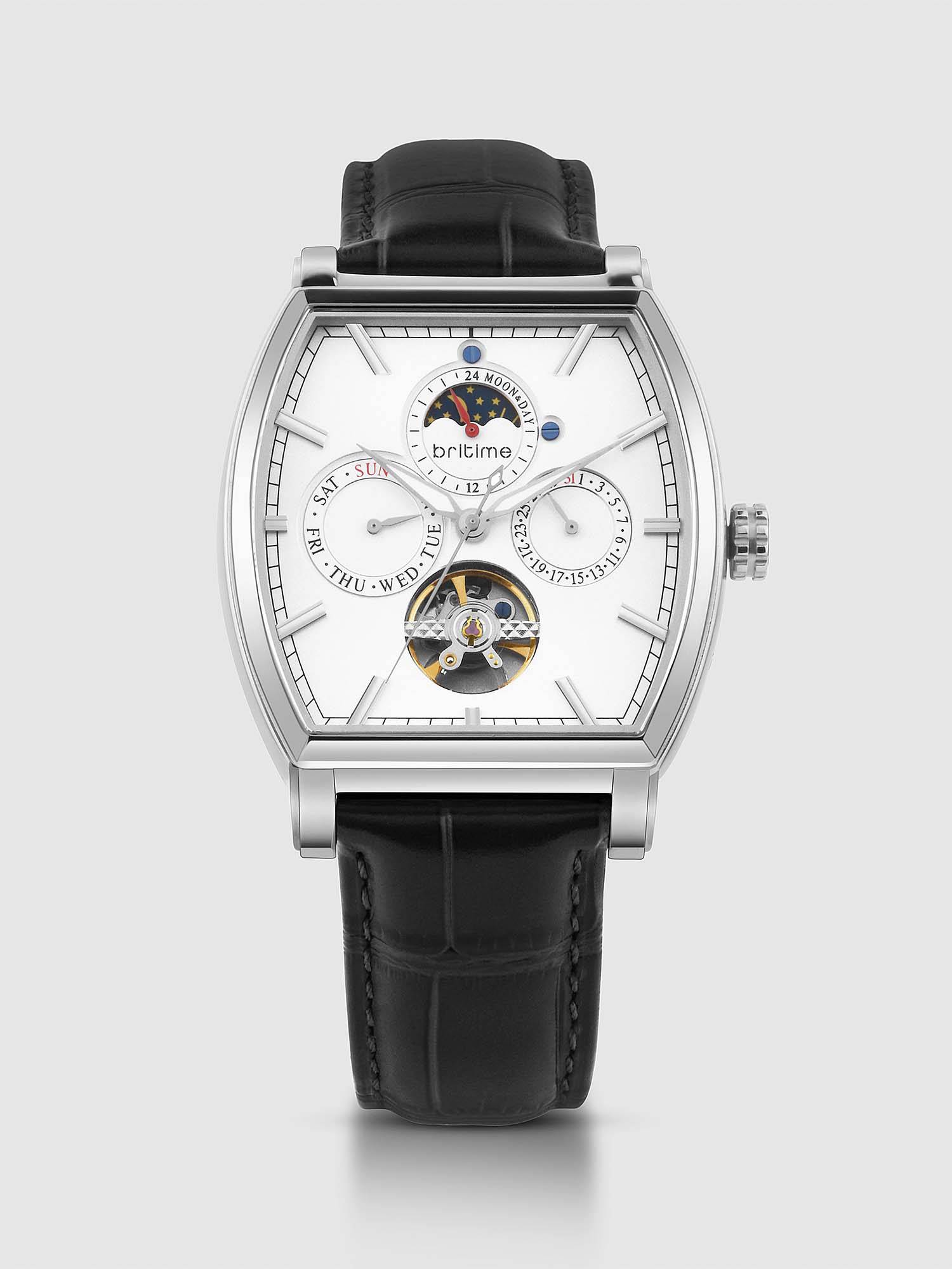 Britime Galaxy Men Automatic White Dial Multi-Function Leather Watch 985-L10306