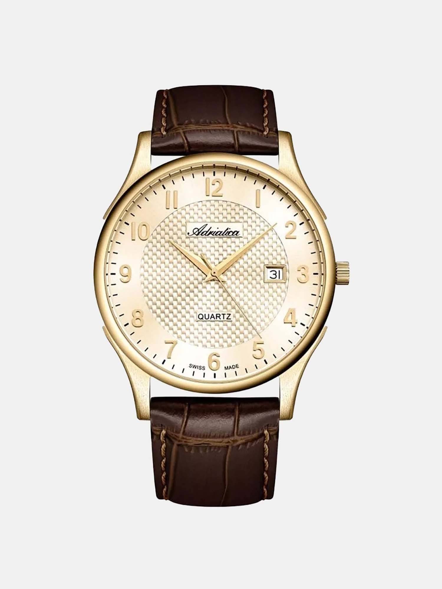 Adriatica Pairs Men Quartz Champagne Dial Analog Leather Watch A1246.1221Q