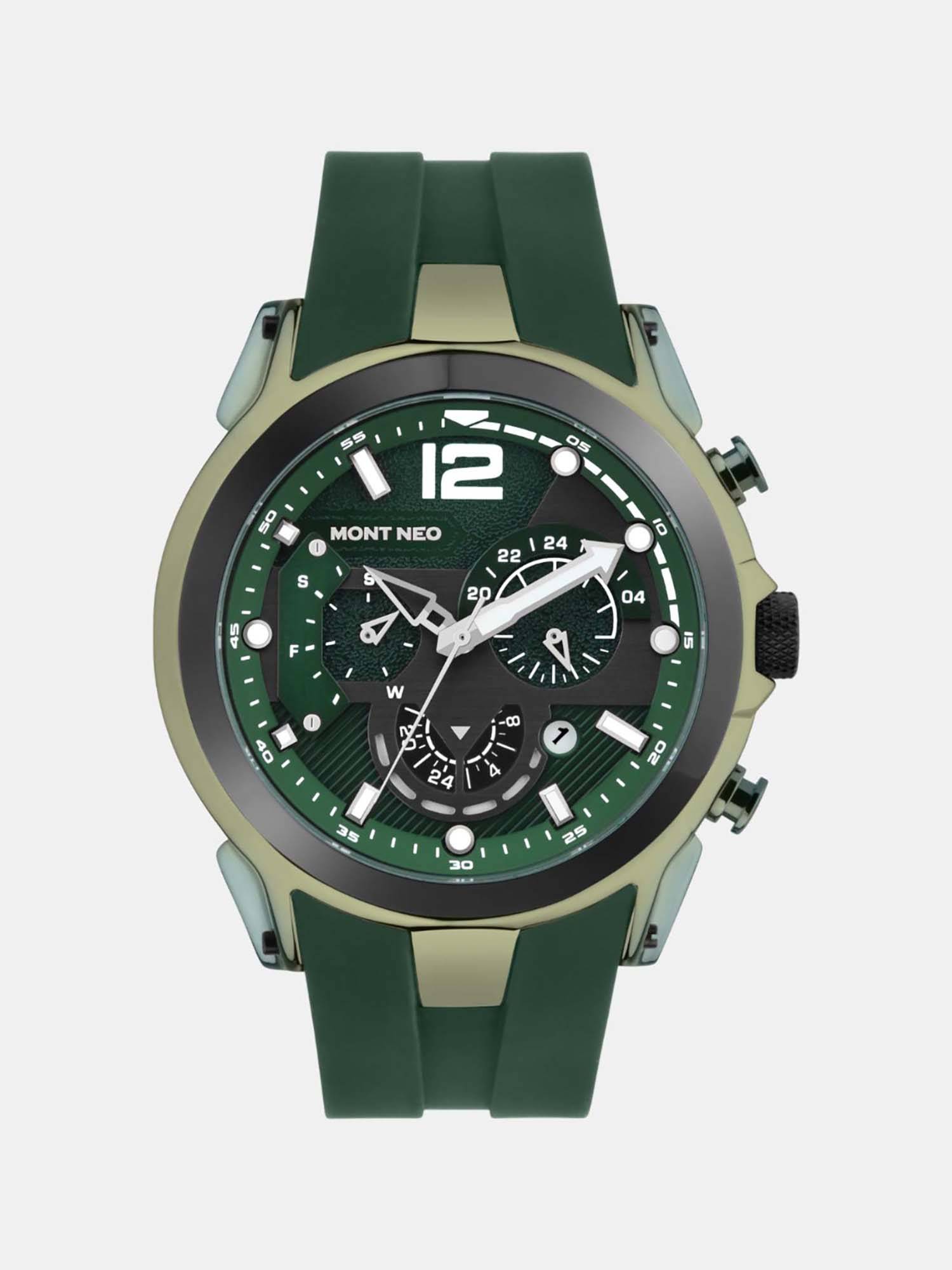 Mont Neo Men Quartz Green Dial Chronograph Silicone Watch G1059C-P10414