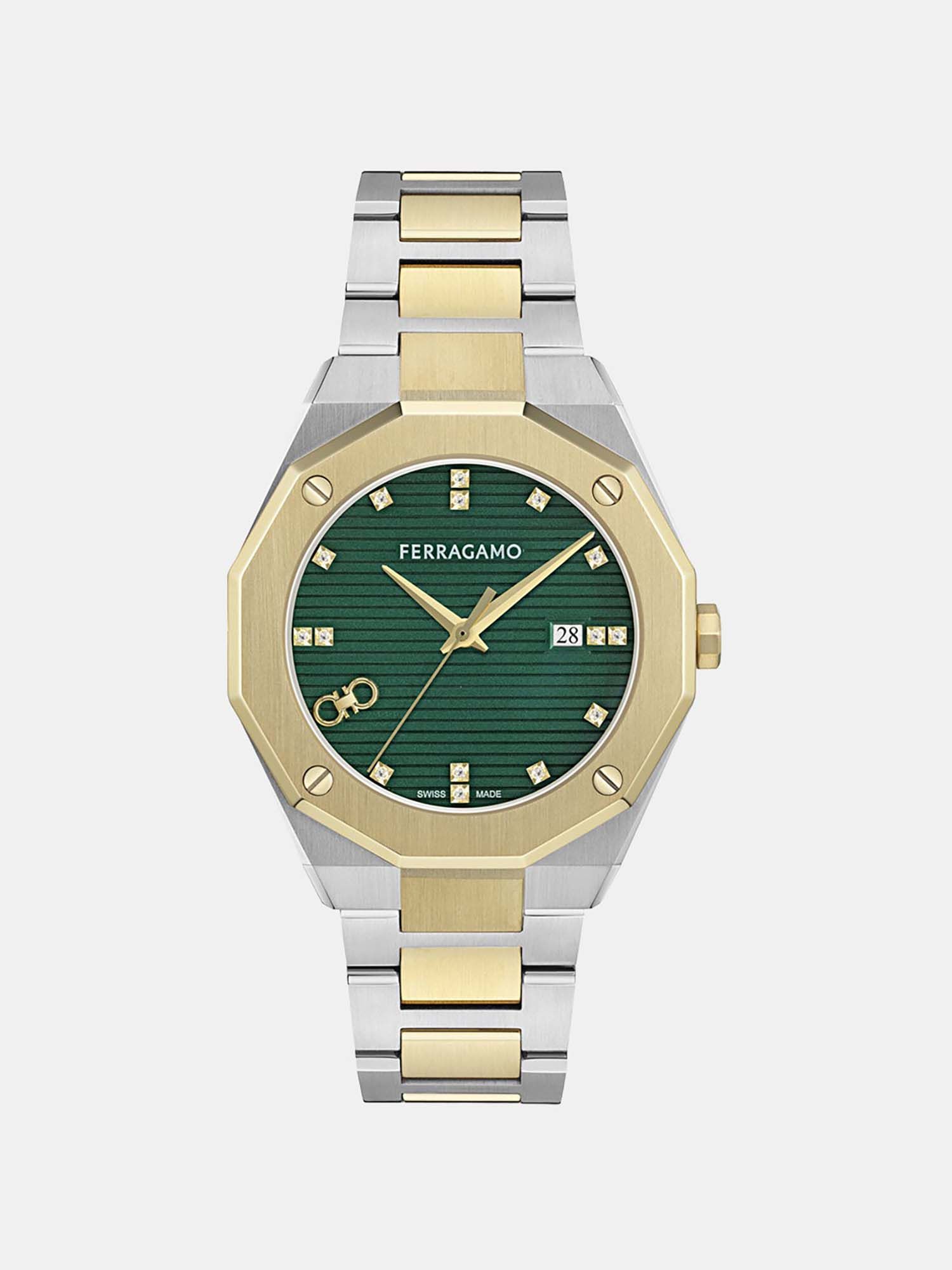 Buy Ferragamo Edge Diamond Men Quartz Green Dial Analog Stainless