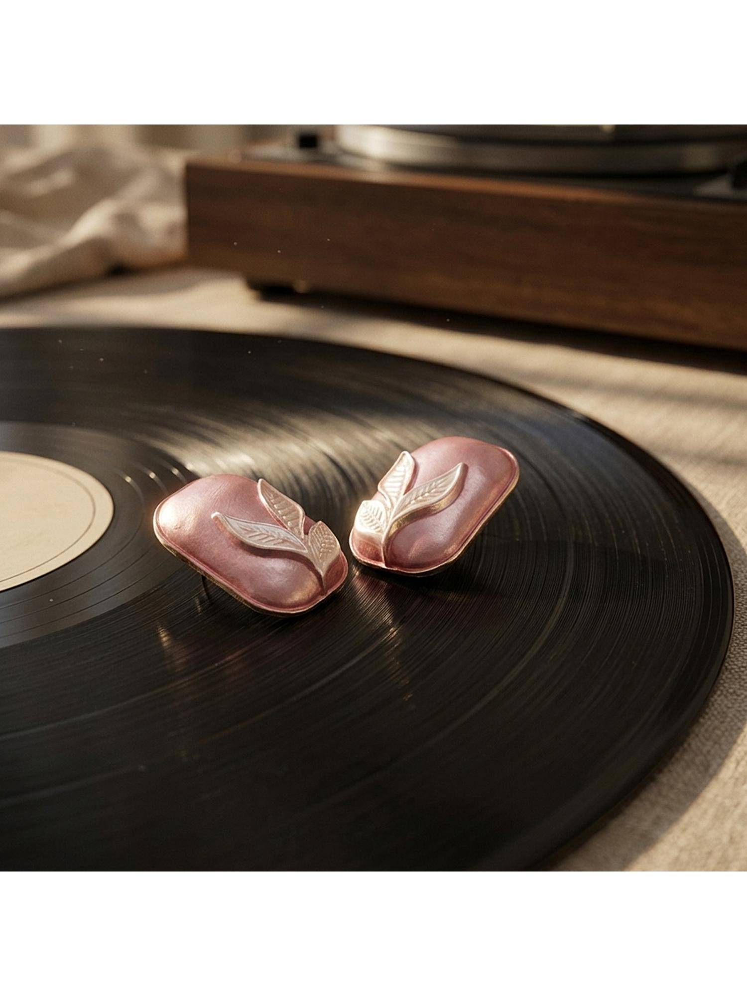 TRIBAL ZONE Pink Enamel Leaf Stud Earrings