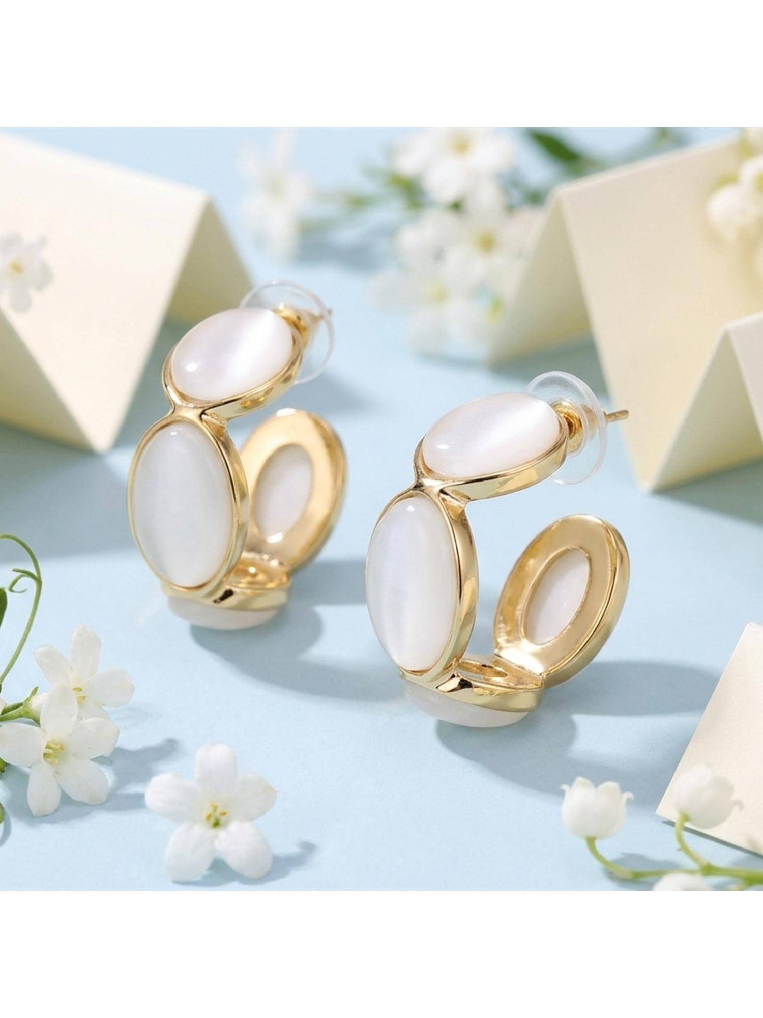 TRIBAL ZONE Ivory Stone Two-Tier Hoop Earrings