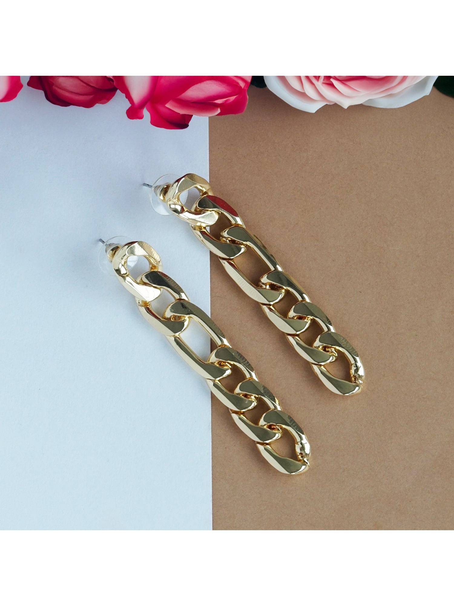 TRIBAL ZONE Gold Curb Chain Drop Earrings
